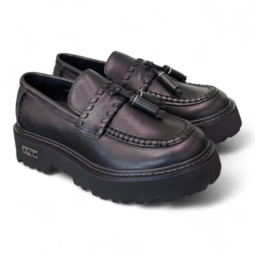 Mocassino donna pelle nera mappi Slash Cult 