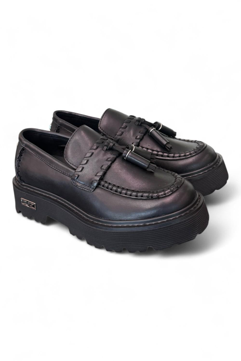 Mocassino donna pelle nera mappi Slash Cult 