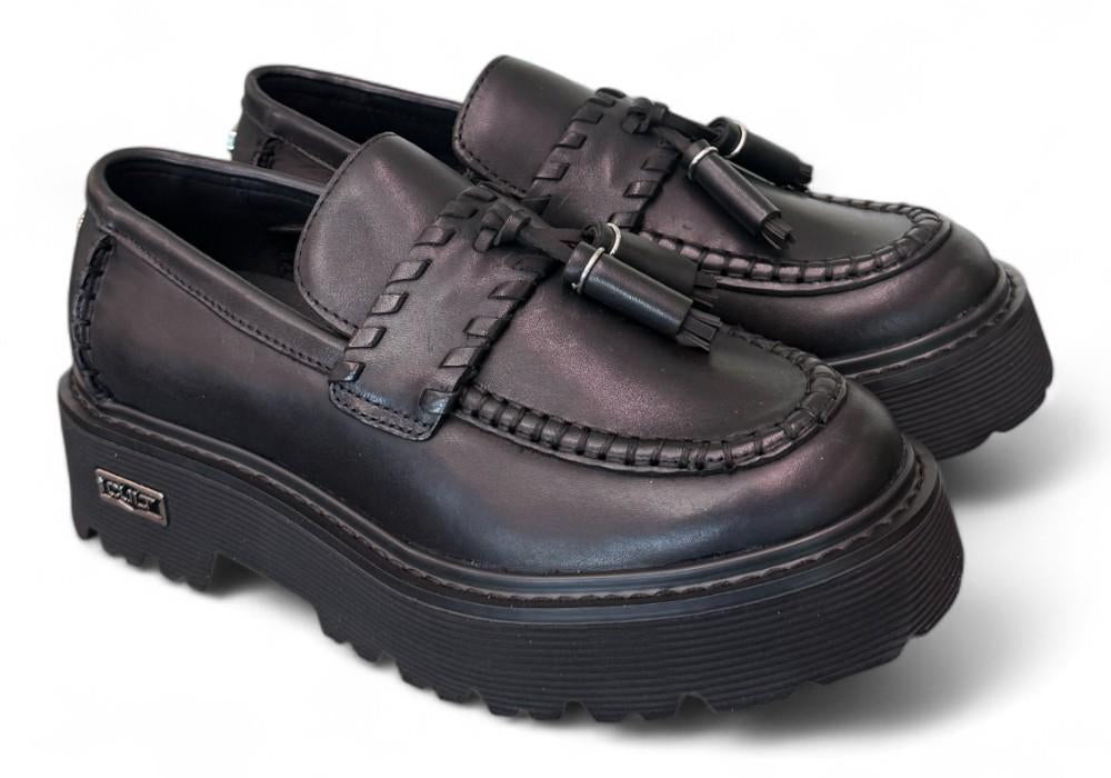 Mocassino donna pelle nera mappi Slash Cult 