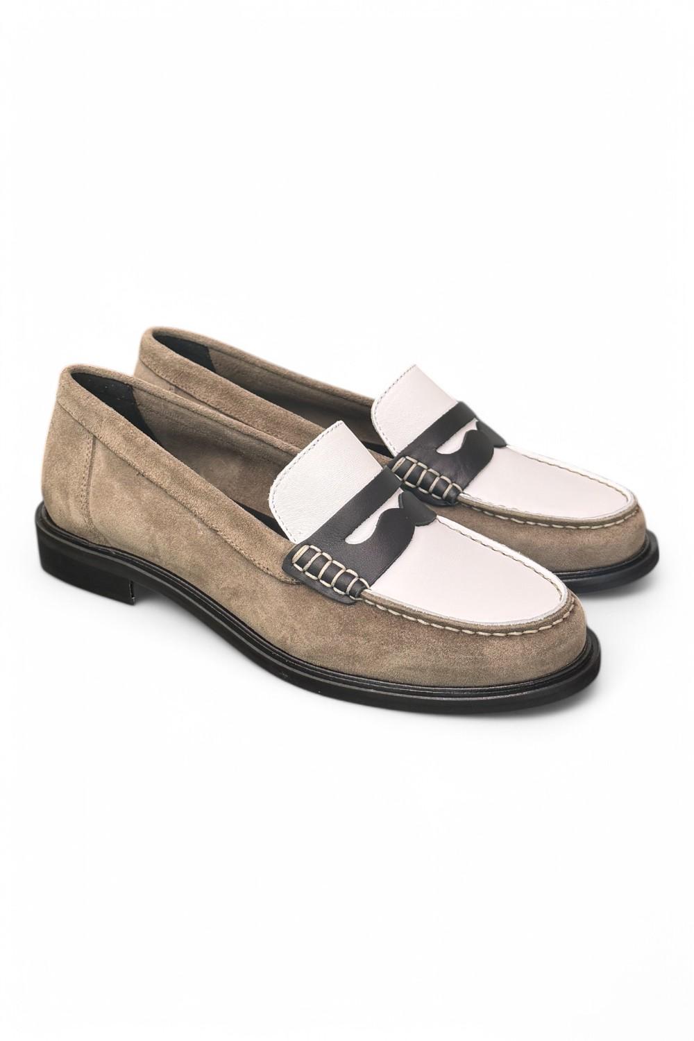 Mocassino bimateriale beige bianco Elisa Lanci 