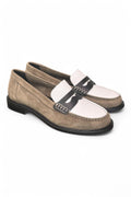 Mocassino bimateriale beige bianco Elisa Lanci