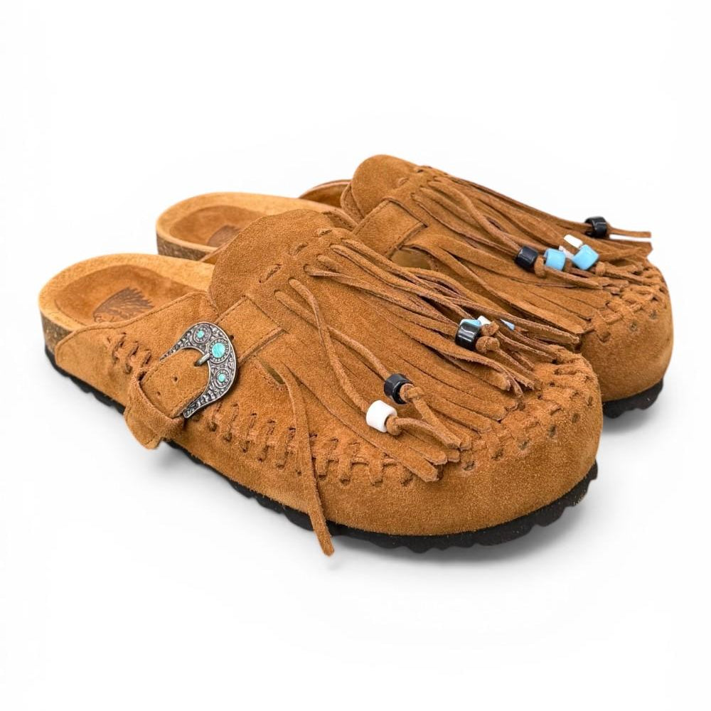 Sabot con frangia e perline Taji by Lagoa suede cuoio 
