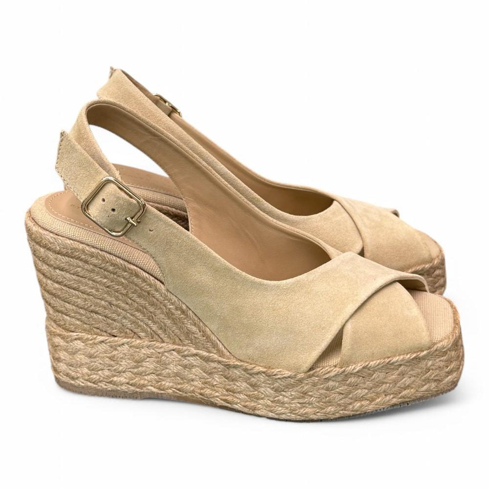 Sandalo zeppa fascia incrociata suede sabbia Palomitas<BR/> 