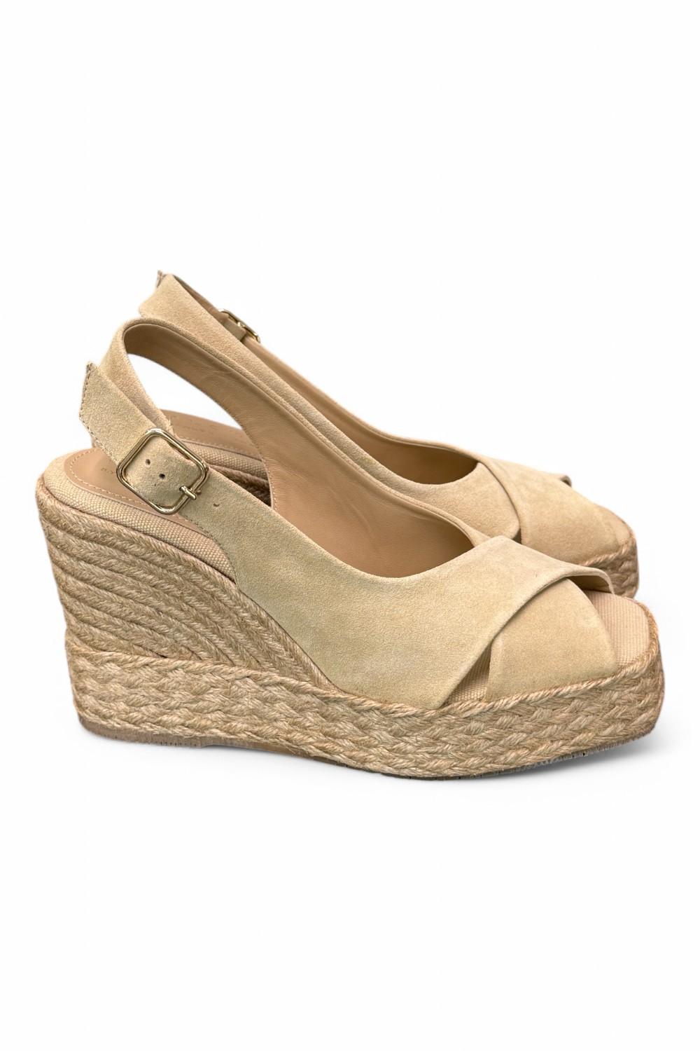 Sandalo zeppa fascia incrociata suede sabbia Palomitas<BR/> 