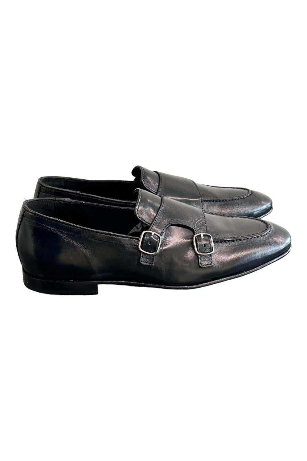 Mocassino fibbie pelle nera Pawelks<BR/> 
