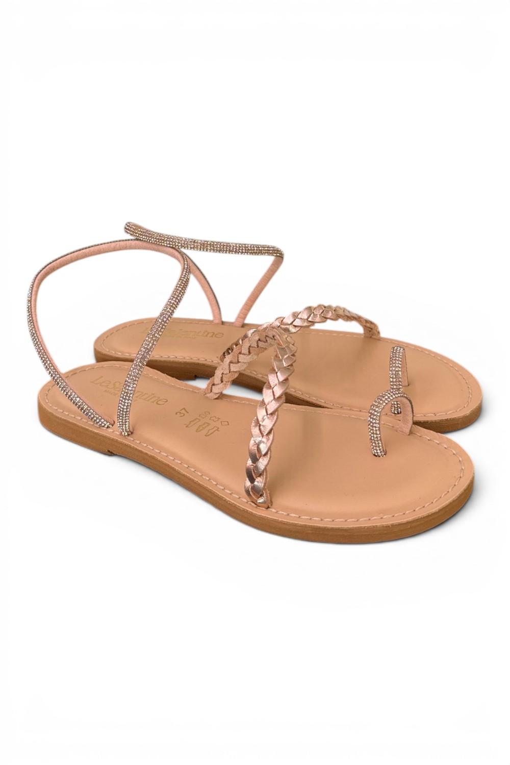Sandalo infradito strass e treccia rame Le Salentine 