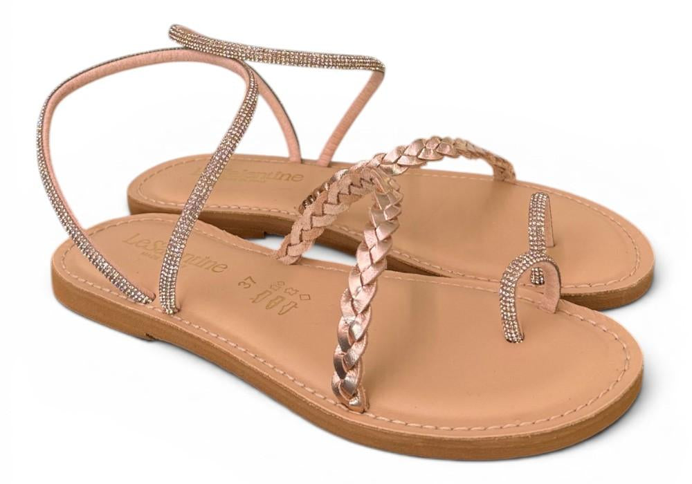 Sandalo infradito strass e treccia rame Le Salentine 