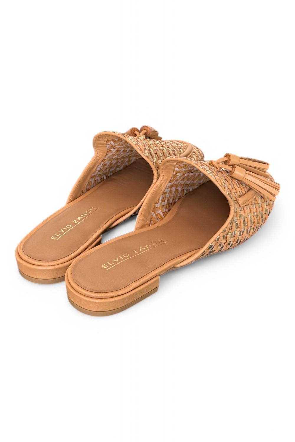 Sabot intreccio cuoio oro Elvio Zanon<BR/> 