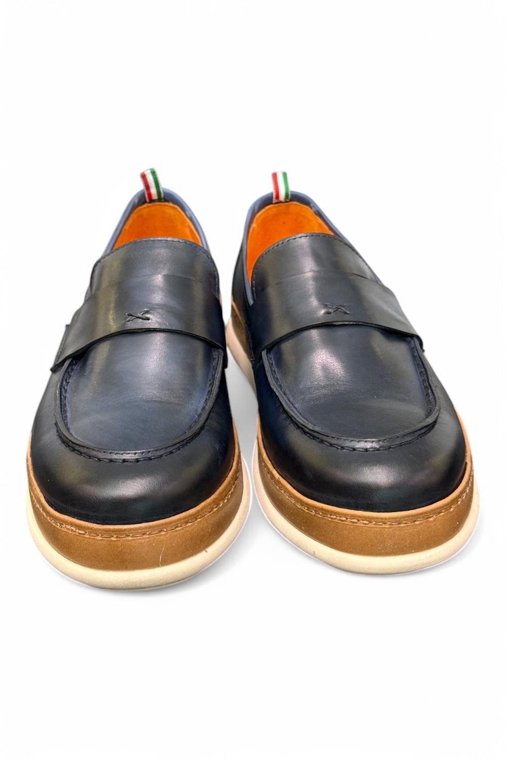Mocassino uomo blu F.lli Rennella suola gomma 