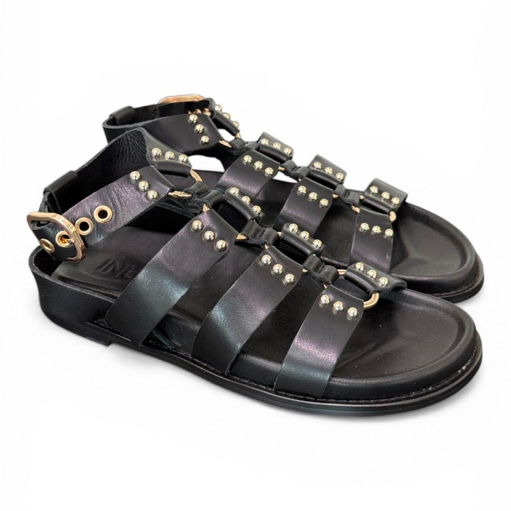 Sandalo gladiatore pelle nera Inuovo<BR/> 