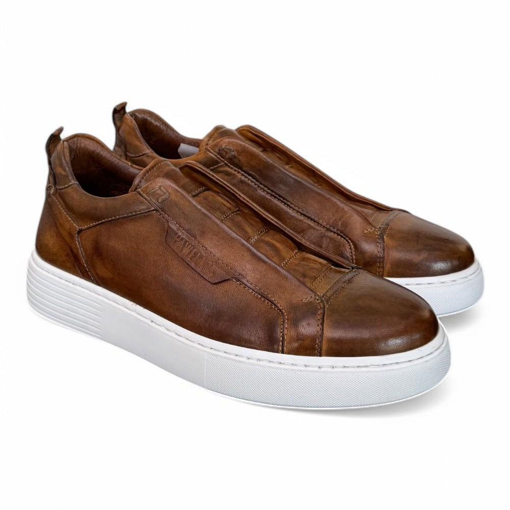 Sneaker uomo slip on pelle marrone  Pawelks 