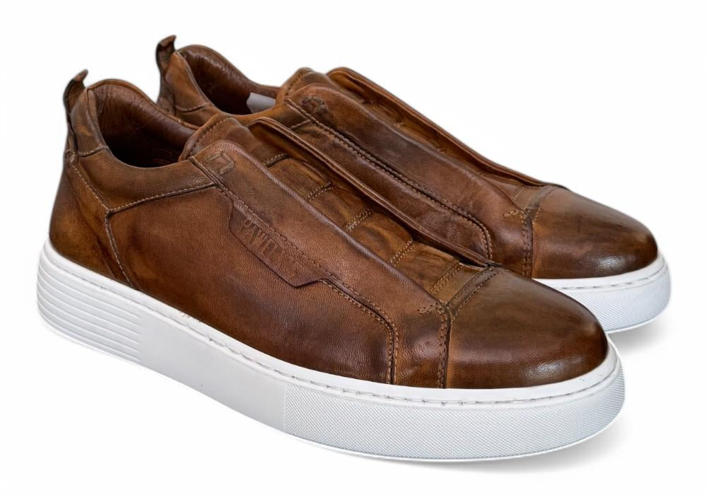 Sneaker uomo slip on pelle marrone  Pawelks 