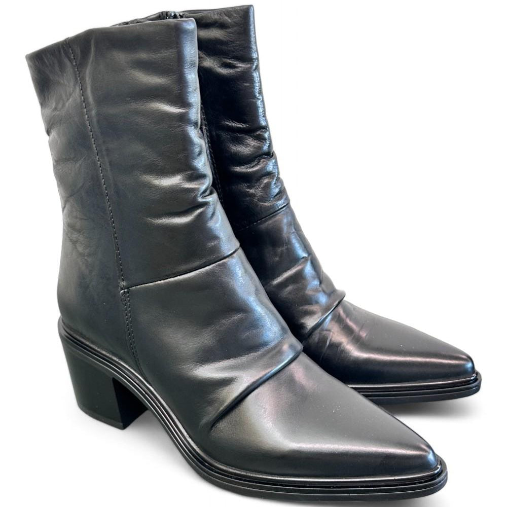 Stivaletto pelle nera arricciato tacco Mjus<BR/> 