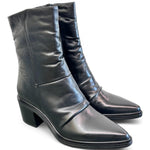 Stivaletto pelle nera arricciato tacco Mjus<BR/> 
