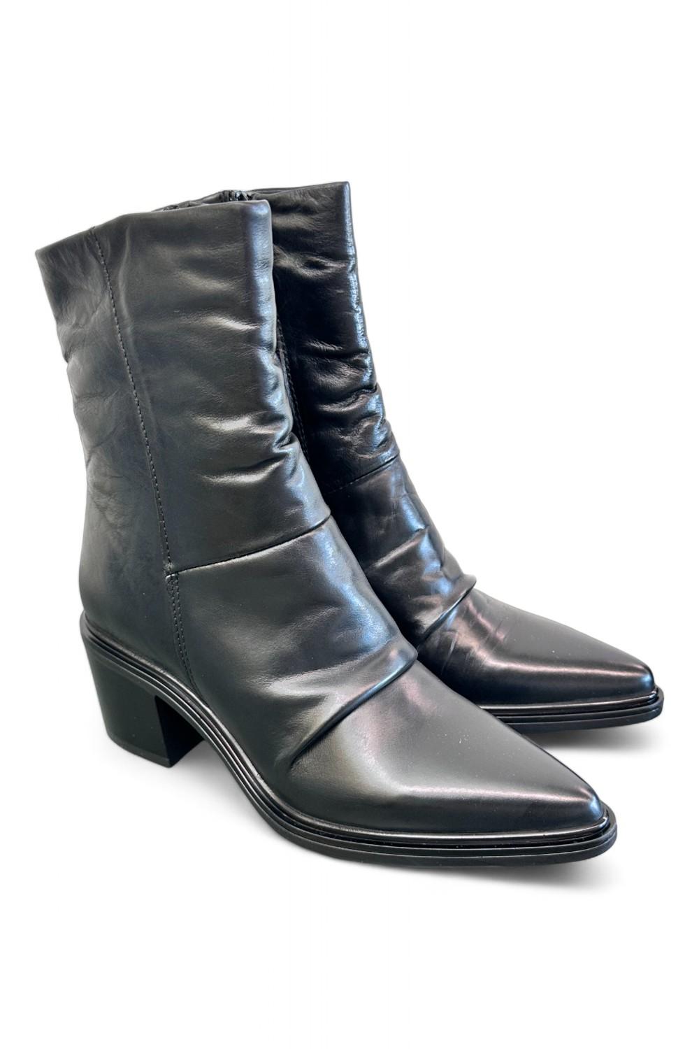 Stivaletto pelle nera arricciato tacco Mjus<BR/> 