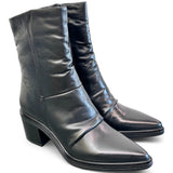 Stivaletto pelle nera arricciato tacco Mjus<BR/> 