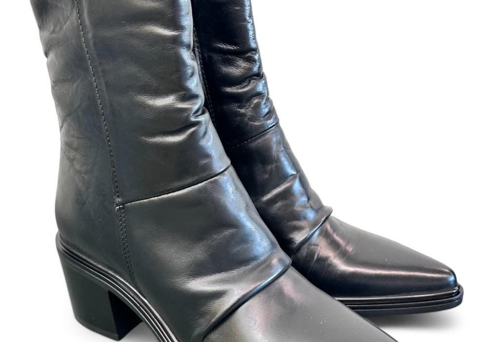 Stivaletto pelle nera arricciato tacco Mjus<BR/> 