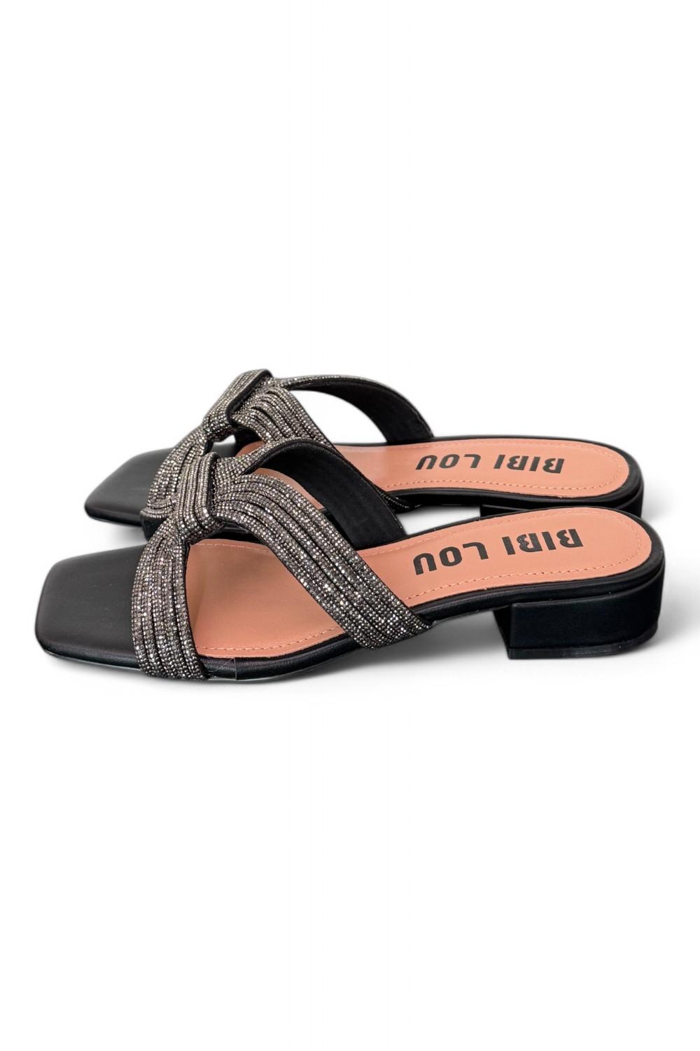Ciabatta fascia strass nera Bibi Lou<BR/> 