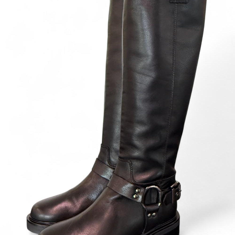 Stivale biker pelle nera Angelica 