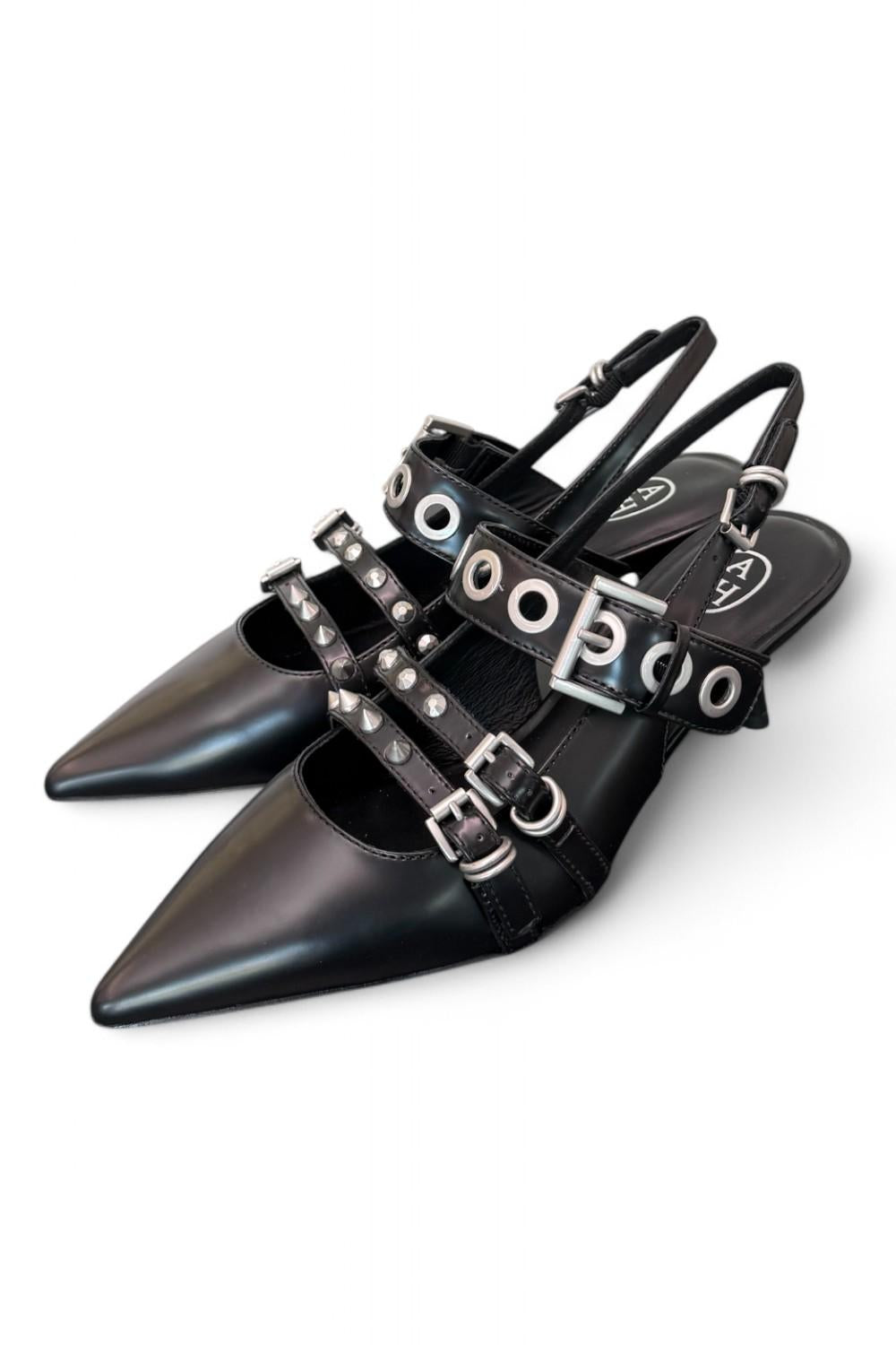 Slingback Ash Babel fibbie pelle nera 
