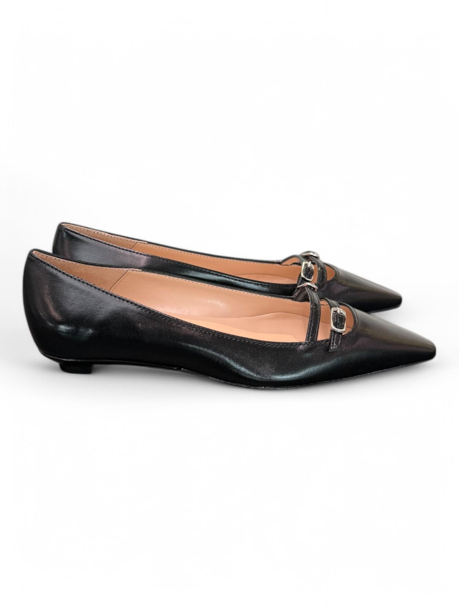 Ballerina cintino pelle nera flat Les Autres<BR/> 