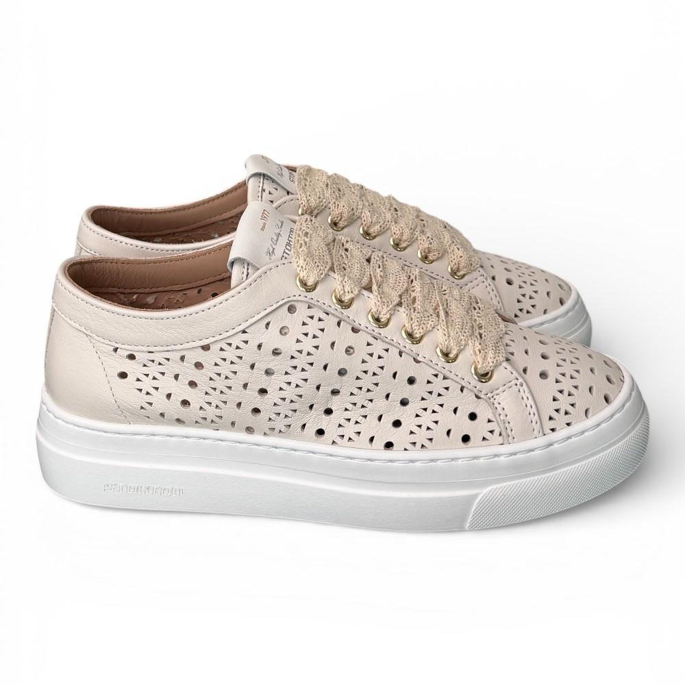 Sneaker donna pelle forata bianca Stokton<BR/> 