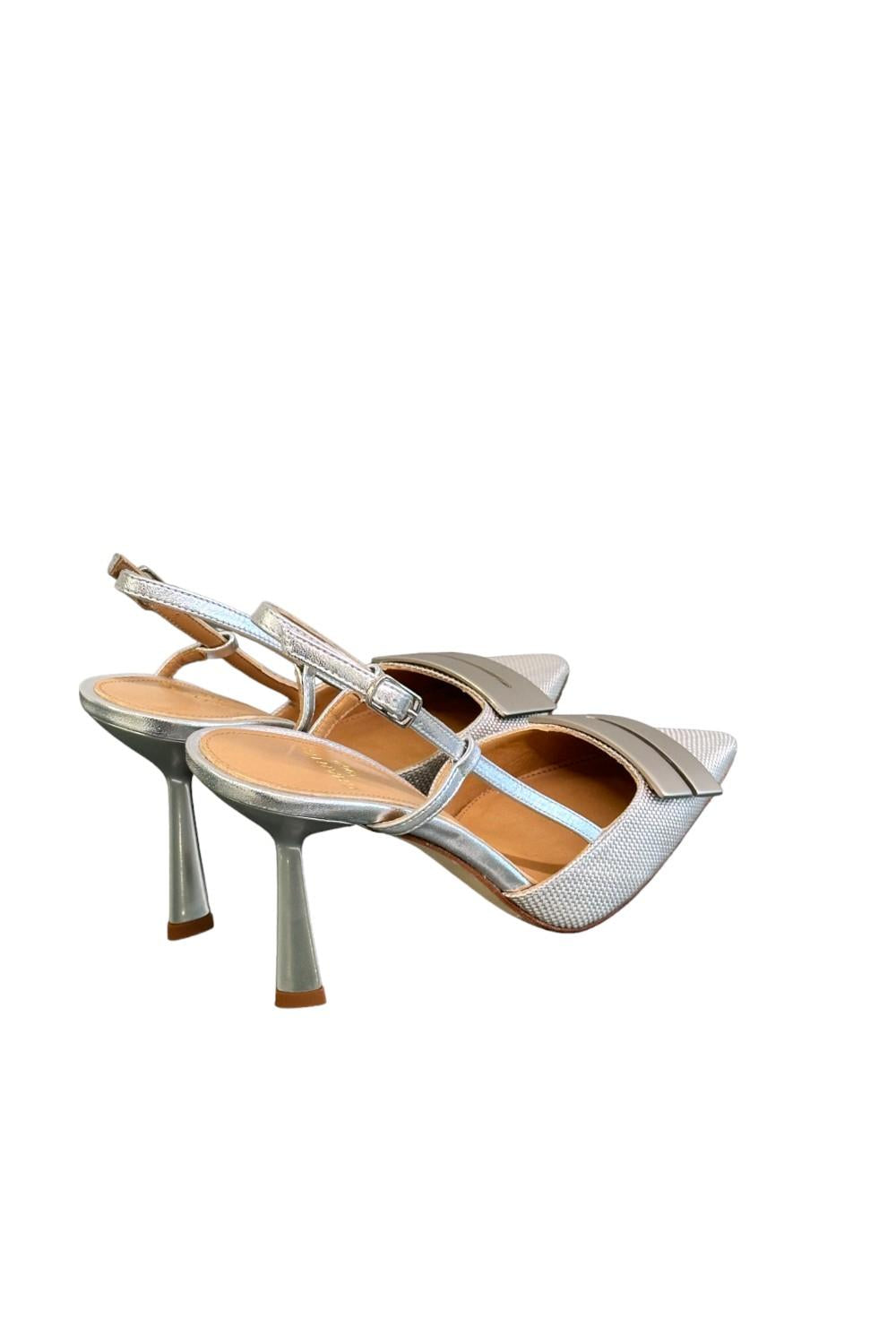 Slingback tessuto e pelle argento accessorio Chantal 