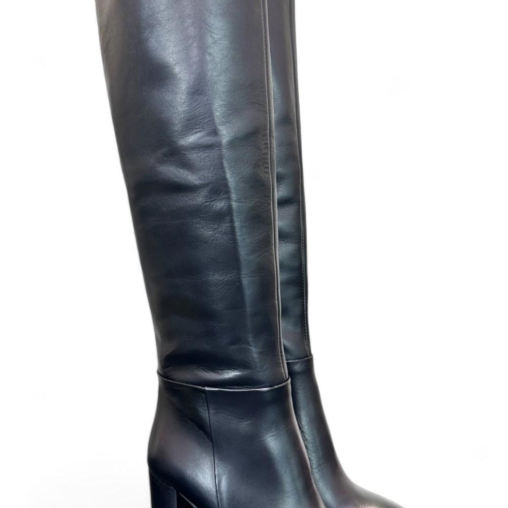 Stivale tubo alto tacco 80 pelle nera Elisa Lanci<BR/> 