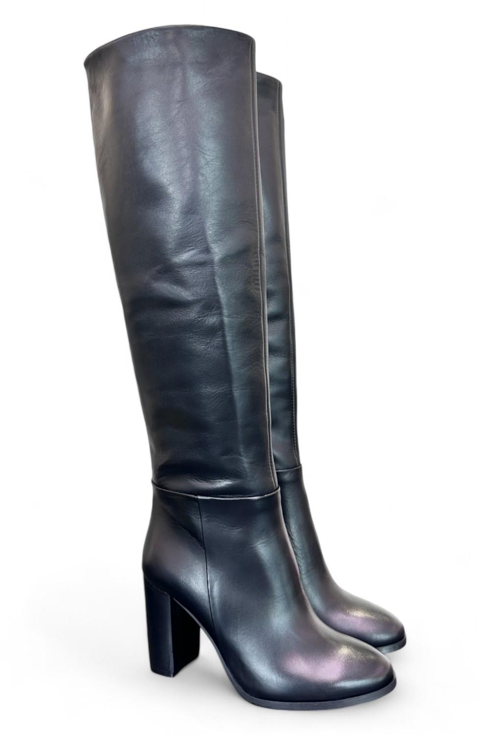Stivale tubo alto tacco 80 pelle nera Elisa Lanci<BR/> 