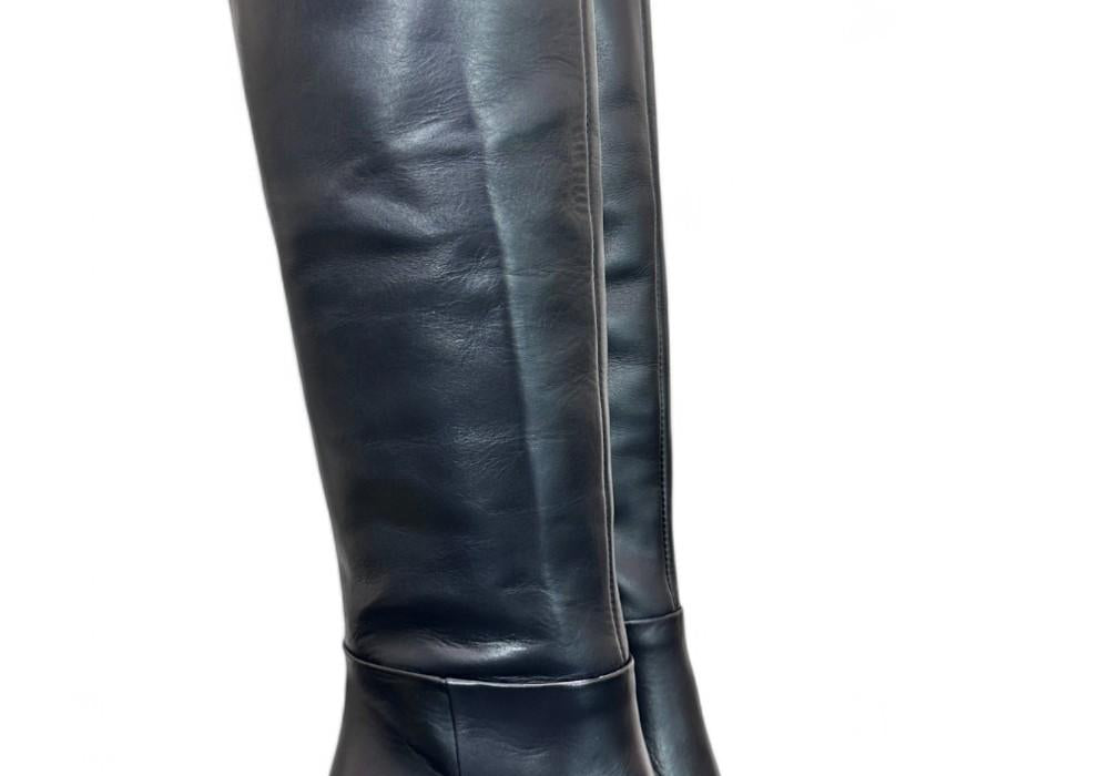 Stivale tubo alto tacco 80 pelle nera Elisa Lanci<BR/> 