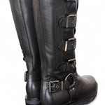 Stivale biker 3/4 fibbie pelle nera Angelica 