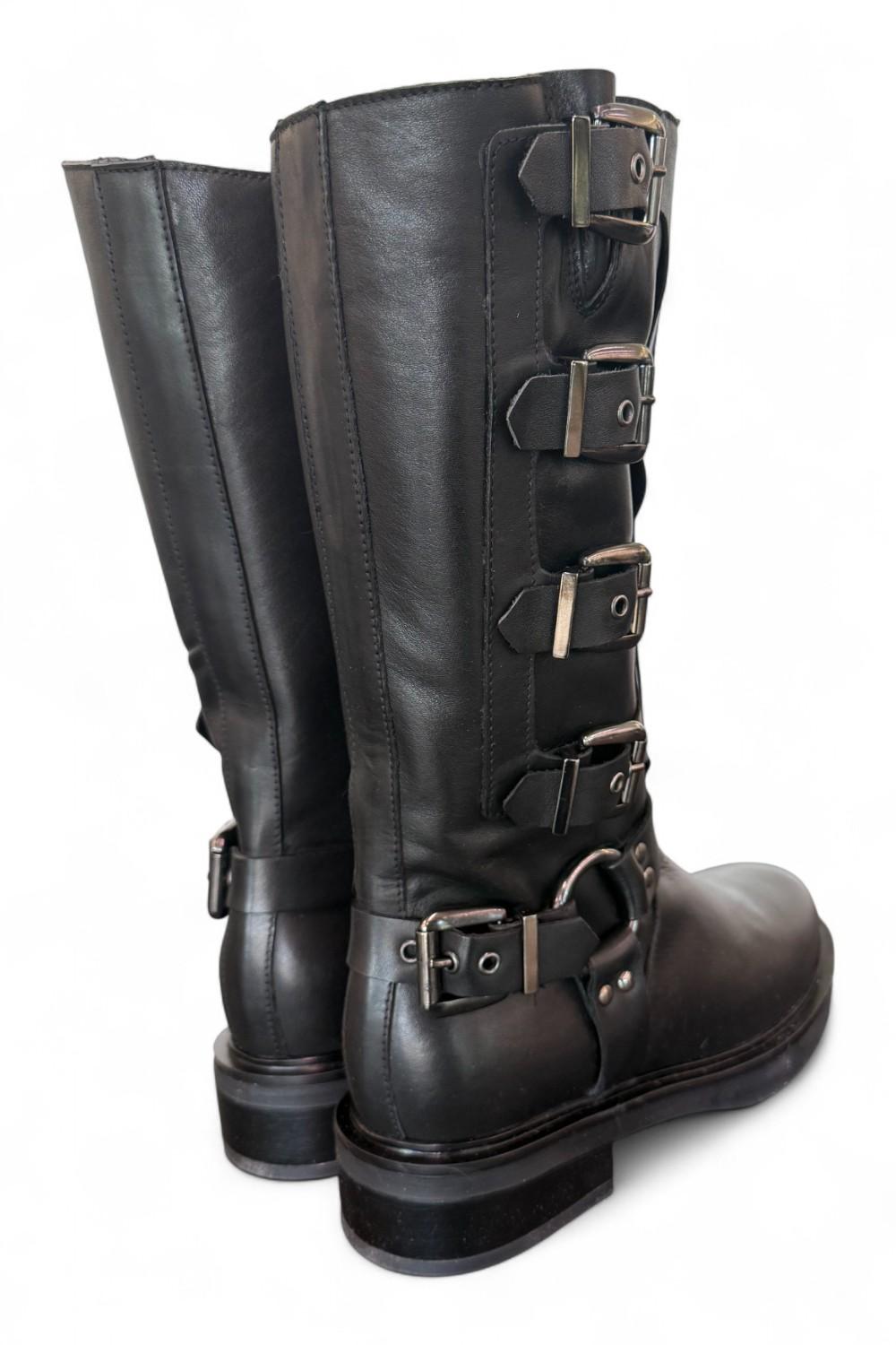 Stivale biker 3/4 fibbie pelle nera Angelica 