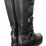 Stivale biker 3/4 fibbie pelle nera Angelica 