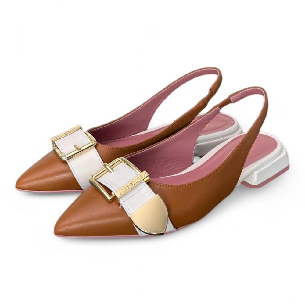 Slingback fibbia Lorenzo Mari cuoio latte<BR/> 