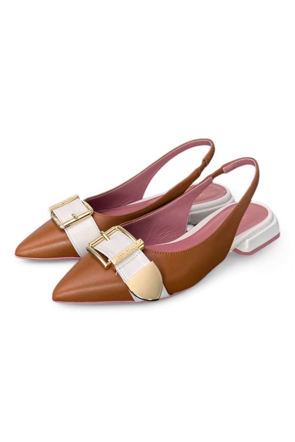 Slingback fibbia Lorenzo Mari cuoio latte<BR/> 