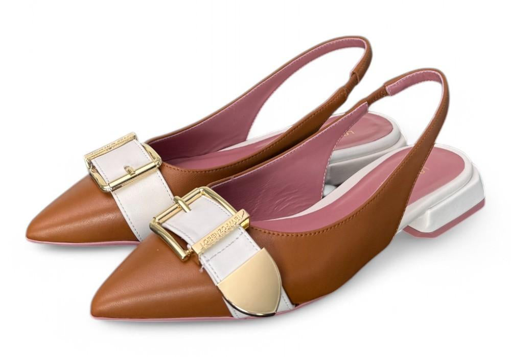 Slingback fibbia Lorenzo Mari cuoio latte<BR/> 