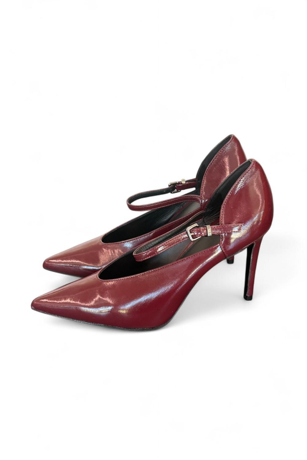 Decolté cinturino in pelle lucida bordeaux Chantal 