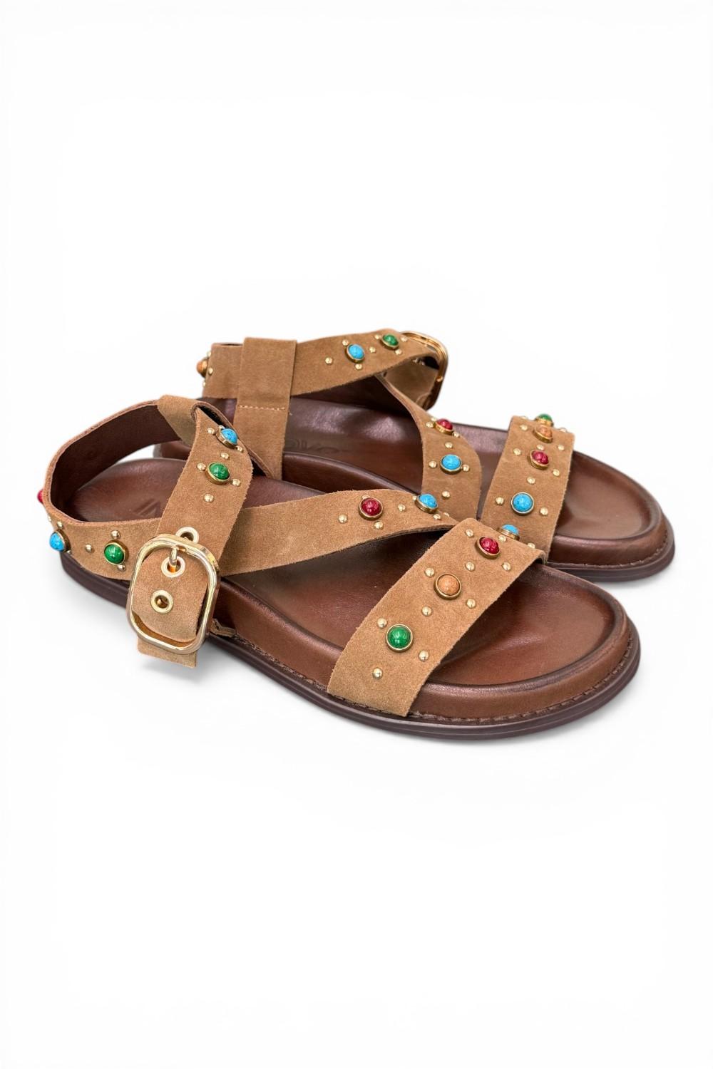Sandalo perline suede sigaro Inuovo<BR/> 