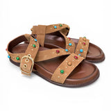 Sandalo perline suede sigaro Inuovo<BR/> 