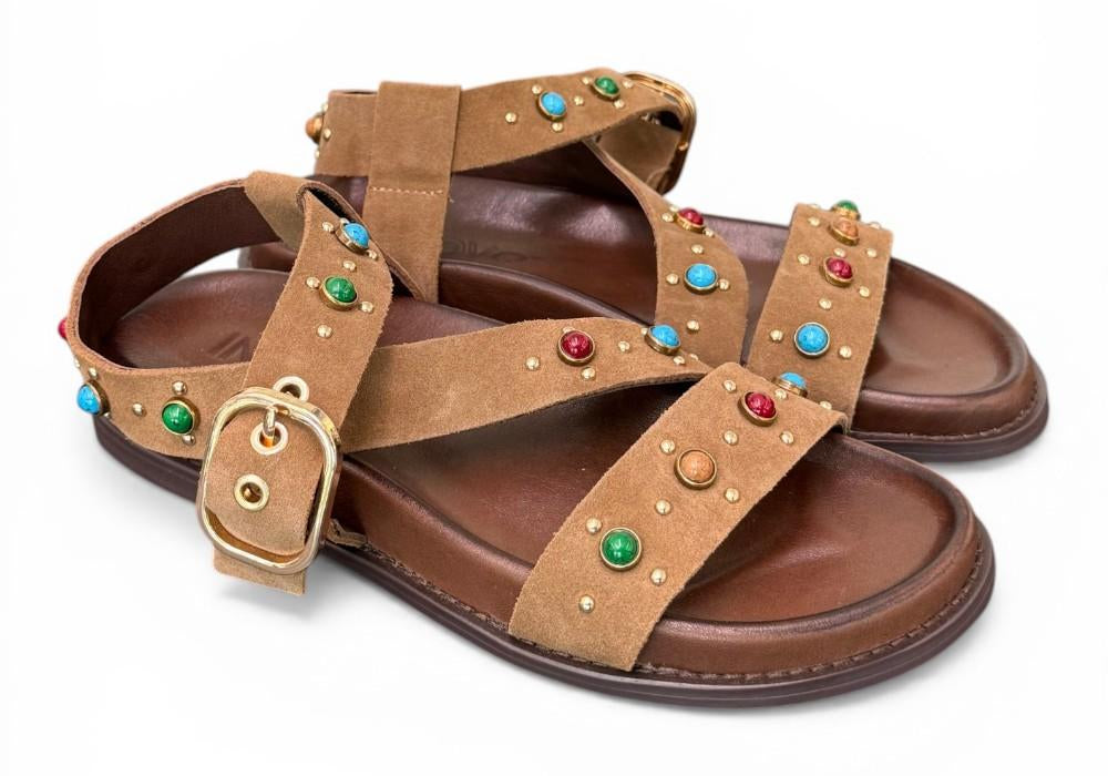Sandalo perline suede sigaro Inuovo<BR/> 