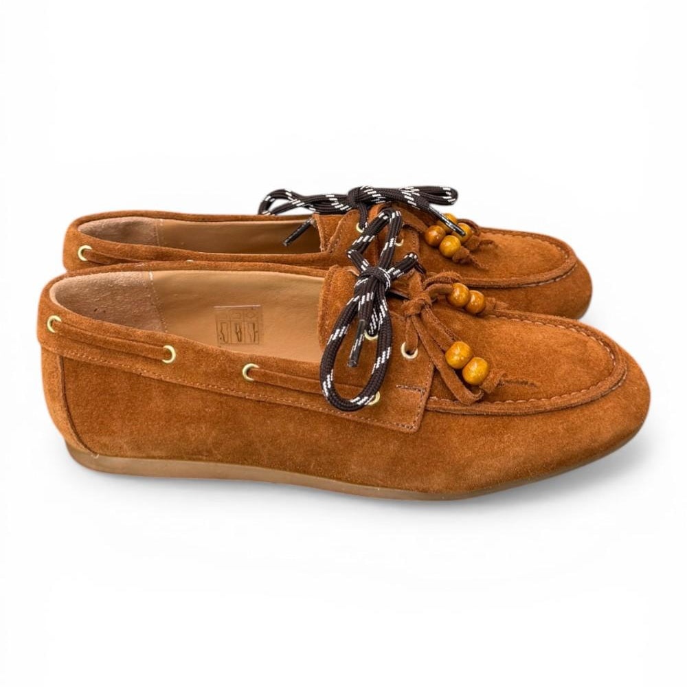 Scarpa barca suede cuoio Antica Bottega<BR/> 