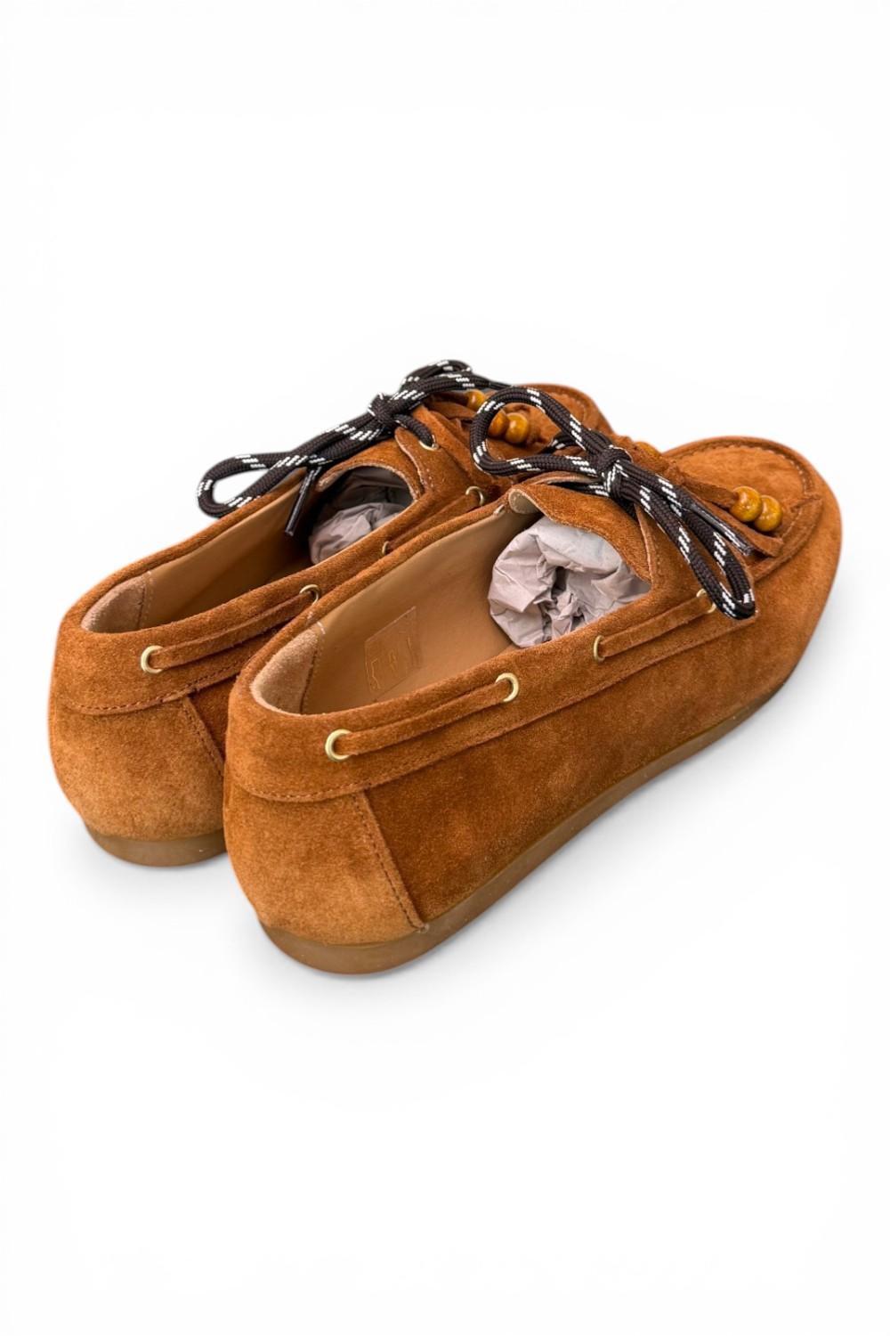 Scarpa barca suede cuoio Antica Bottega<BR/> 