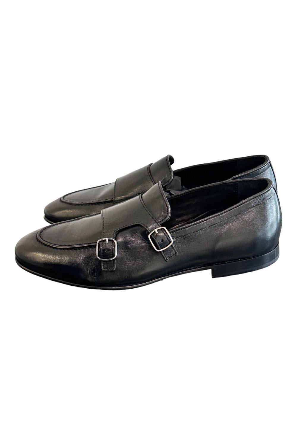 Mocassino fibbie pelle nera Pawelks<BR/> 