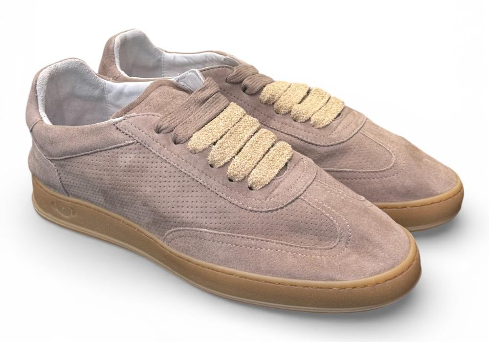 Sneaker uomo Soldini 80 Akira suede forato beige tortora 