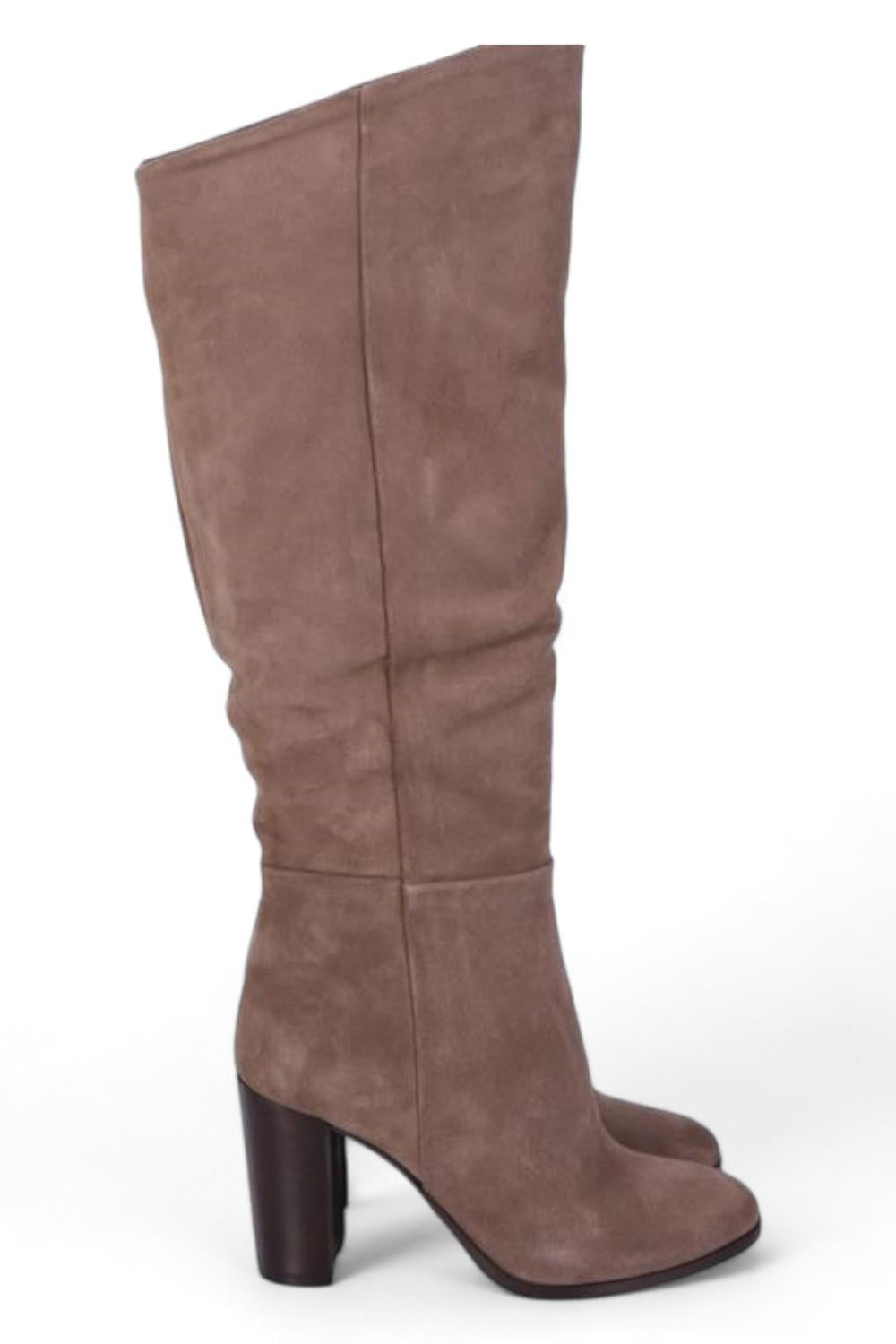 Stivale tubo tacco 80 suede taupe Elisa Lanci 