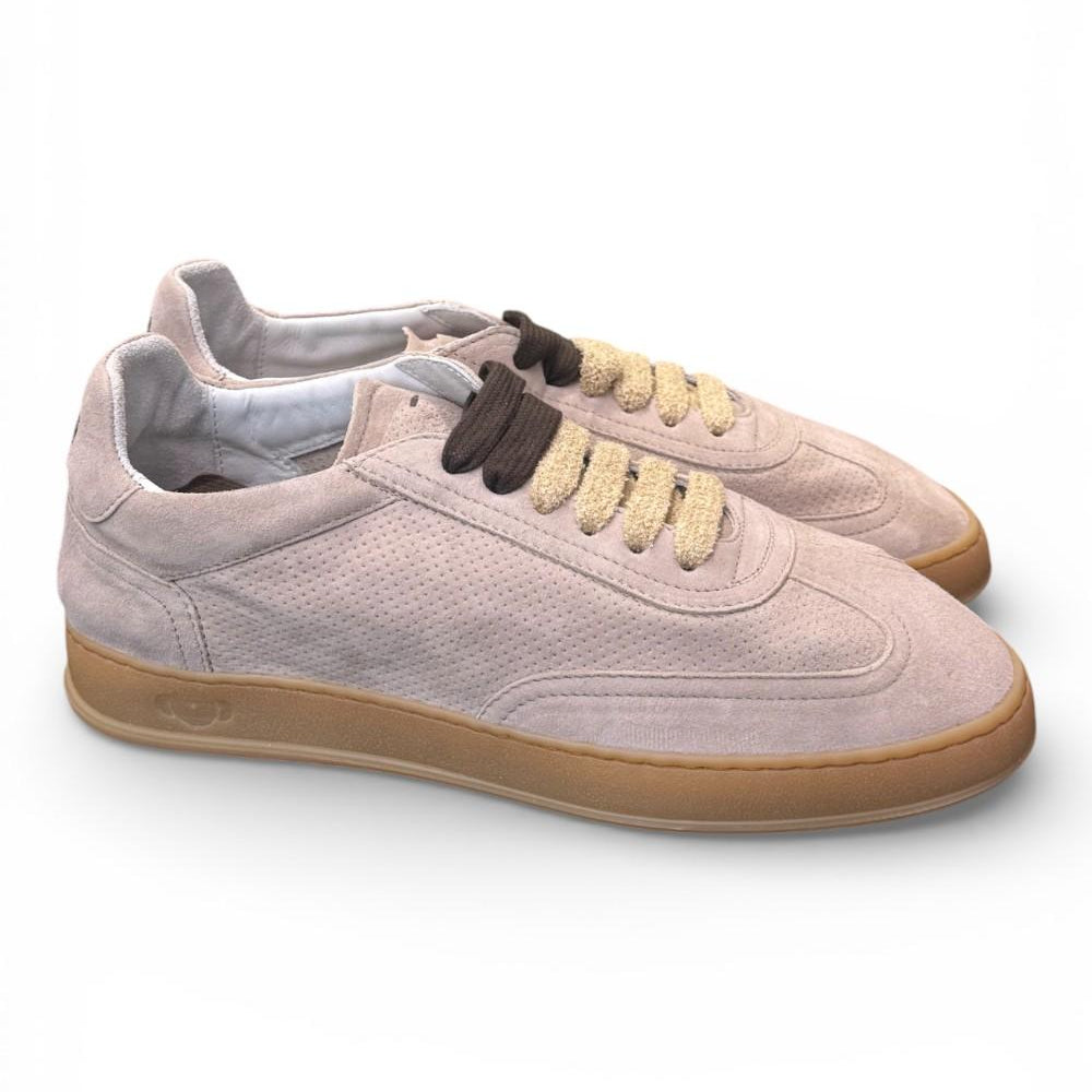 Sneaker uomo Soldini 80 Akira suede forato taupe chiaro 