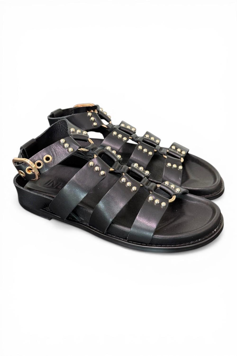 Sandalo gladiatore pelle nera Inuovo<BR/> 