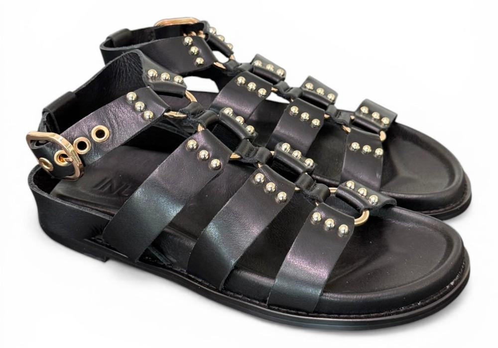 Sandalo gladiatore pelle nera Inuovo<BR/> 