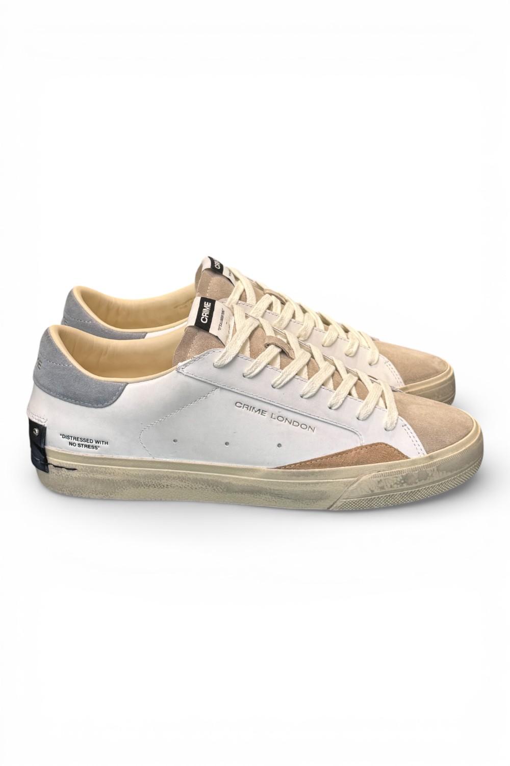 Sneaker vulcanizzata bianca beige grigia Crime London Distressed stone grey 