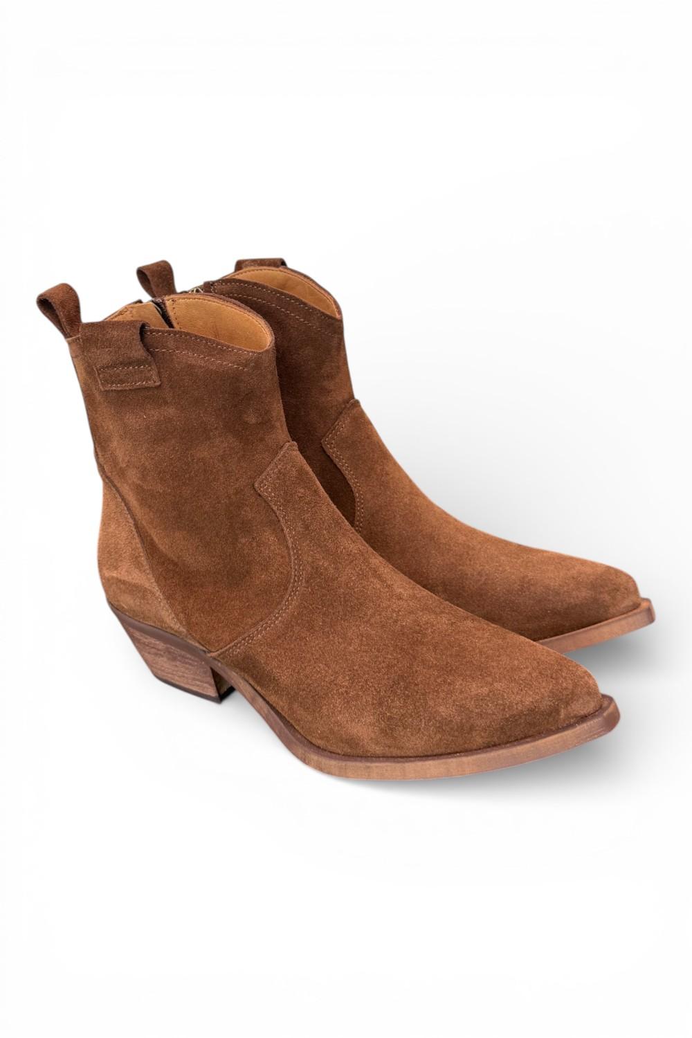 Stivaletto texano corto suede marrone Ranye<BR/> 